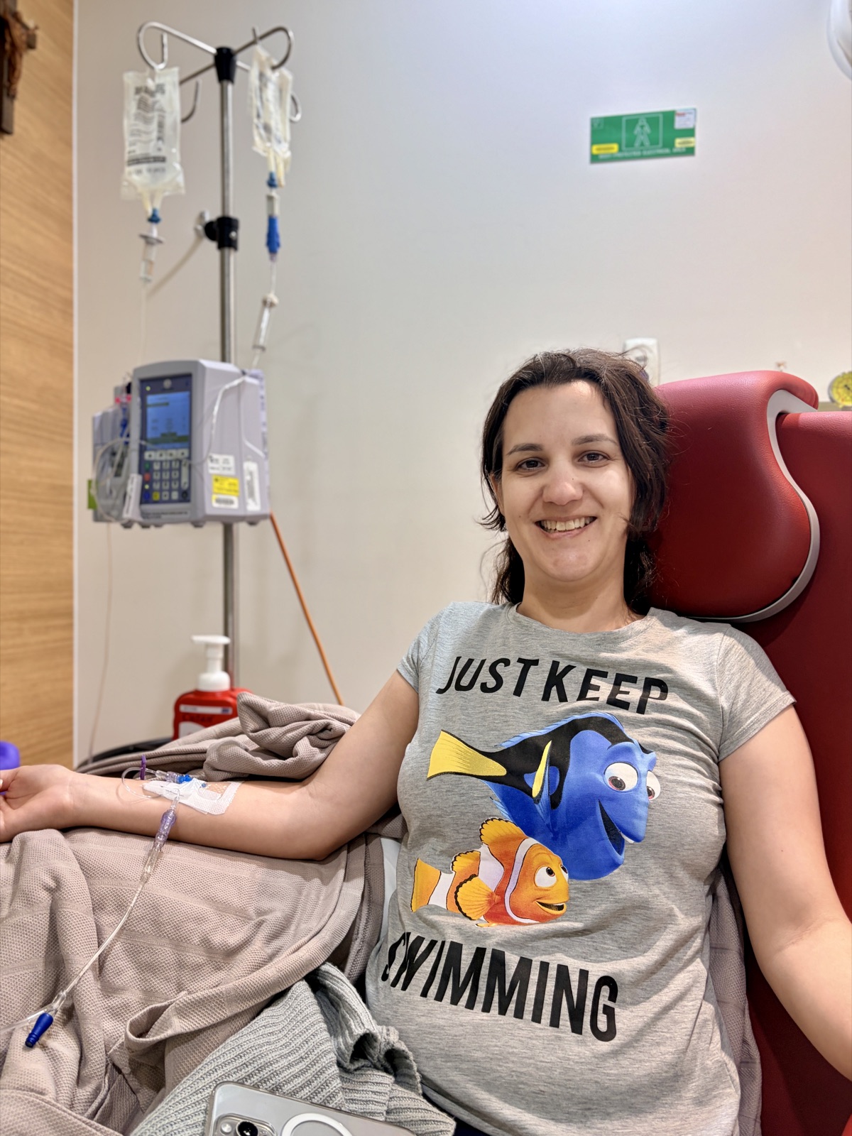 Kat mid-treatment, still smiling